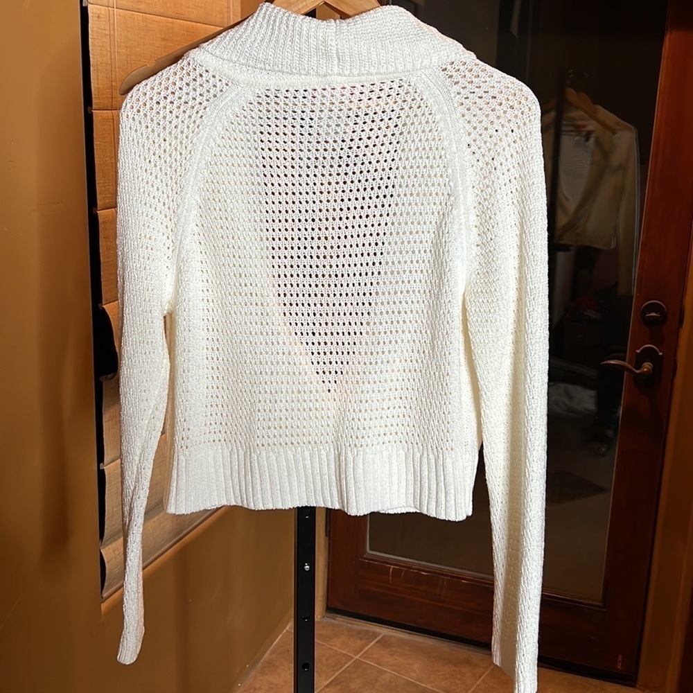 Apriori by Escada Cream Knit Snap Button Cardigan Size 14 Open Weave Cropped - Picture 10 of 10